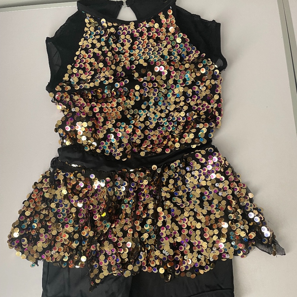 black gold sparkly sequin dance leotard fits 5-8